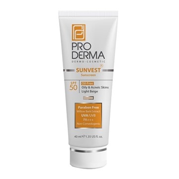 تصویر  ضد آفتاب فاقد چربی SPF50 رنگ بژ روشن پرودرما 40 میل