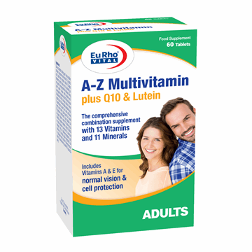 تصویر  قرص A-Z مولتى‌ ویتامین پلاس کیوتن و لوتئین یوروویتال 60 عددی