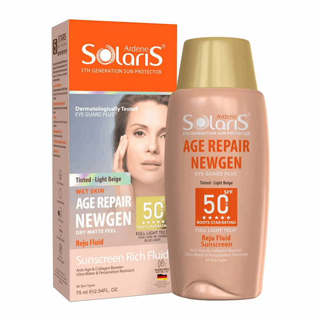 تصویر  فلوئید ضدآفتاب و ضد چروک SPF50 ایج ریپیر رنگ بژ روشن سولاریس آردن 75 میل