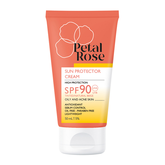 تصویر  کرم ضد آفتاب SPF90 پوست چرب رنگ بژ طبیعی پتال رز 50 میل