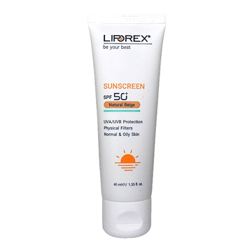 تصویر  کرم ضد آفتاب SPF50 پوست نرمال تا چرب رنگ بژ طبیعی لیپورکس 40 میل