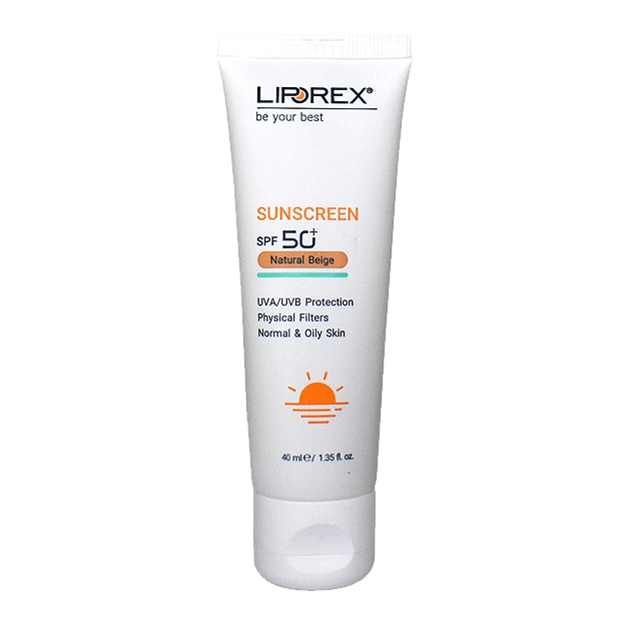 تصویر  کرم ضد آفتاب SPF50 پوست نرمال تا چرب رنگ بژ طبیعی لیپورکس 40 میل