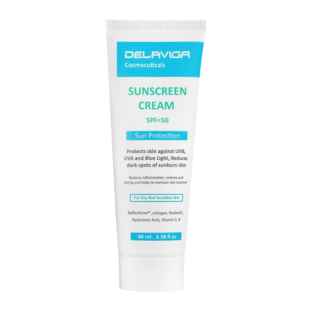 تصویر  کرم ضد آفتاب SPF50 پوست های خشک و حساس دلاویگا 40 میل