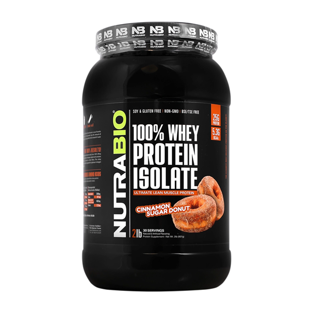 تصویر  پودر پروتئین وی ایزوله با طعم دونات دارچین شکری نوترابایو 907 گرمی