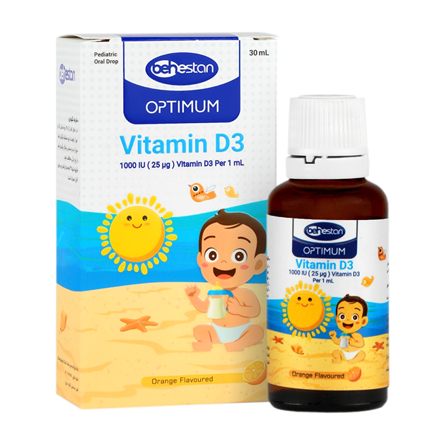 تصویر  قطره خوراکی ویتامین د3 1000 اپتیمم بهستان 30 میل