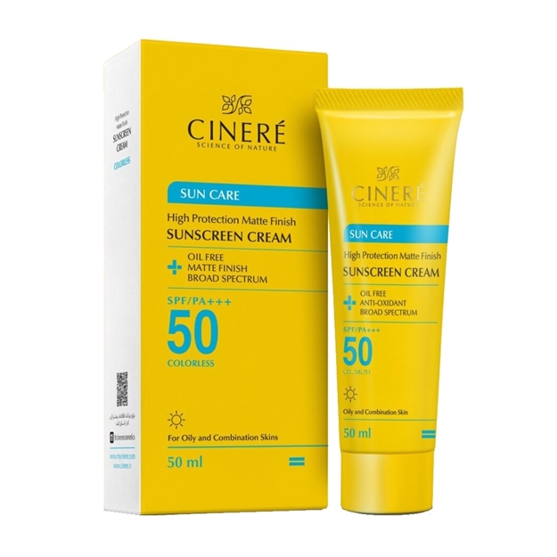 تصویر  کرم ضدآفتاب بی رنگ SPF50 پوست های مختلط و چرب سینره 50 میل