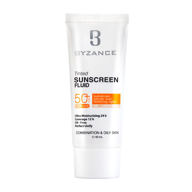 تصویر  فلوئید ضد آفتاب SPF50 رنگ بژ روشن 10 پوست چرب بیزانس 40 میل