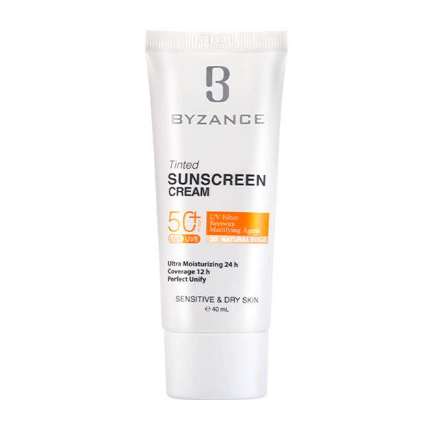 تصویر  کرم ضد آفتاب SPF50 رنگ بژ طبیعی 20 پوست خشک بیزانس 40 میل